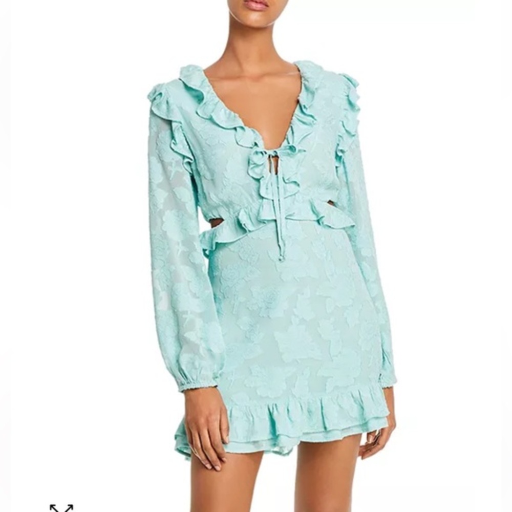 Rahi Poppy Daisy FLORAL Boho Hippie cut out mini dress in aqua